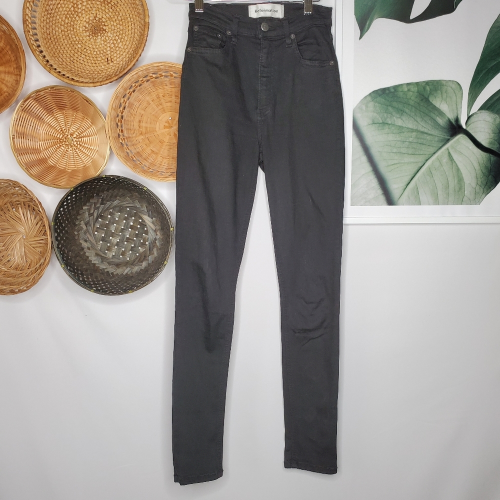 Reformation High & Skinny Cropped Black Jeans Rocker Boho High Waisted NWOT - Picture 3 of 6
